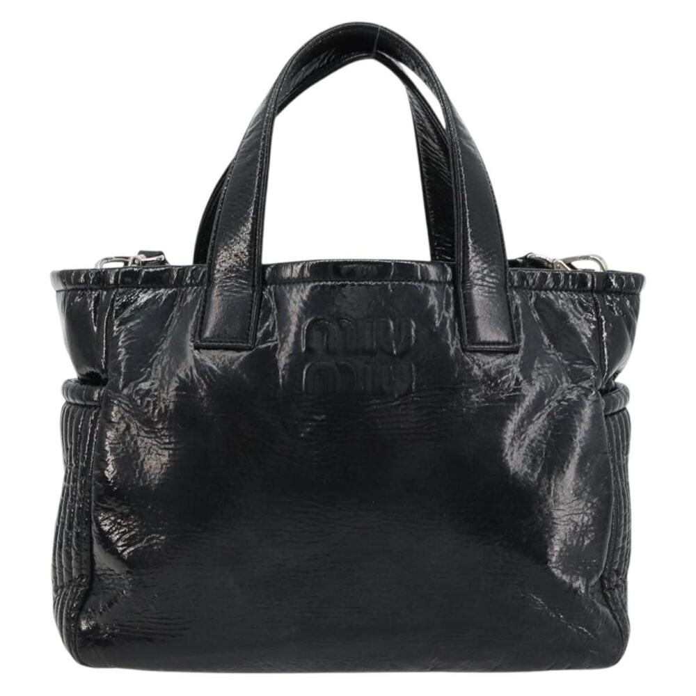 Miu Miu Matelasse Patent Leather Handbag Black